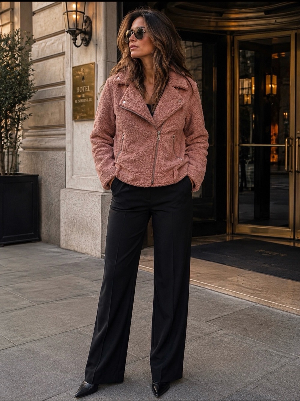 Avec Les Filles Rose Teddy Moto Jacket